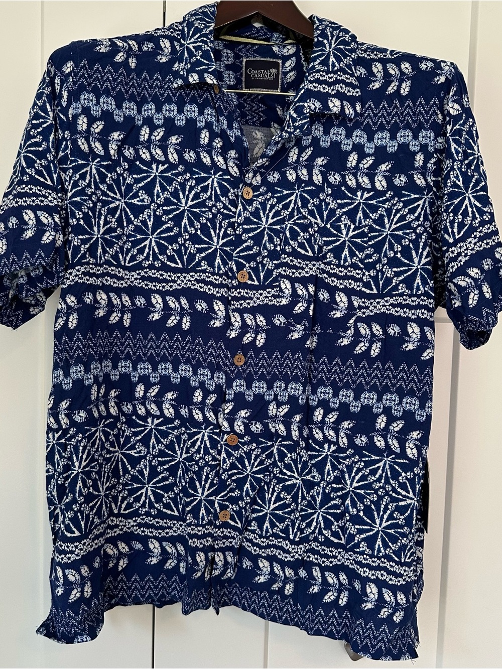 Carribean Joe Coastal Casuals  Men's‎ Navy Blue Printed Short-Sleeve Shirt NWT